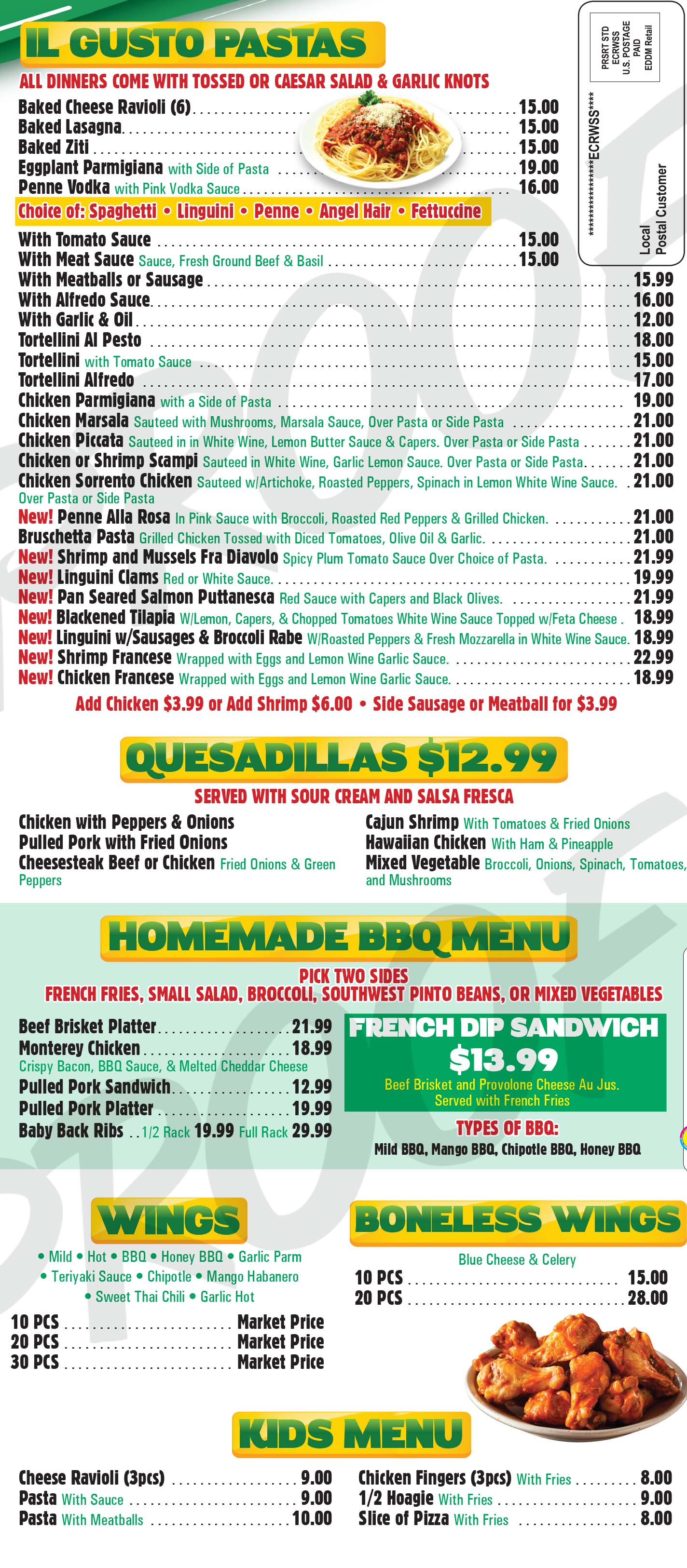 Pasta - Quesadillas - Wings & MoreAS